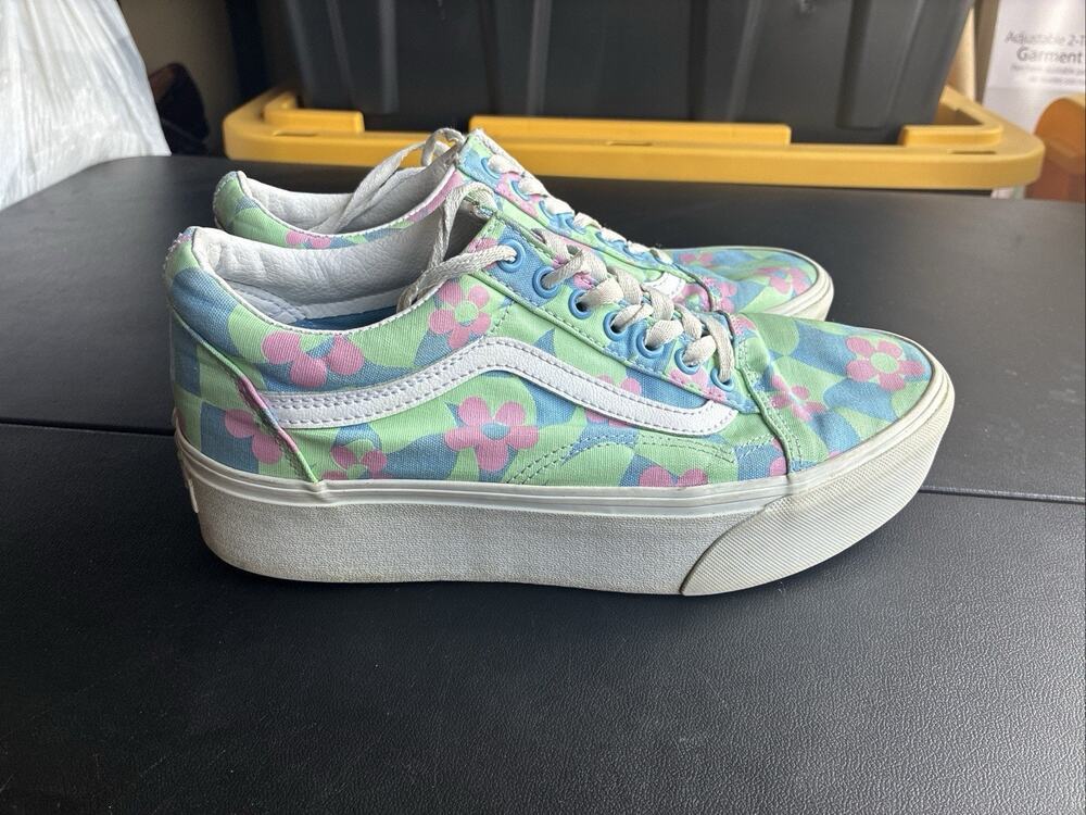 Vans Off The Wall 721356 Green Blue Pink Casual Floral Shoes Sneakers M 8 9.5 W